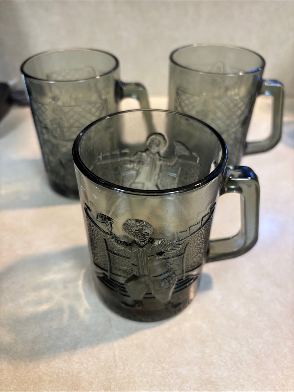 3 Vintage 1970’s McDonald's Smoked Mug Captain Crook Baseball & Ronald Mc Donald
